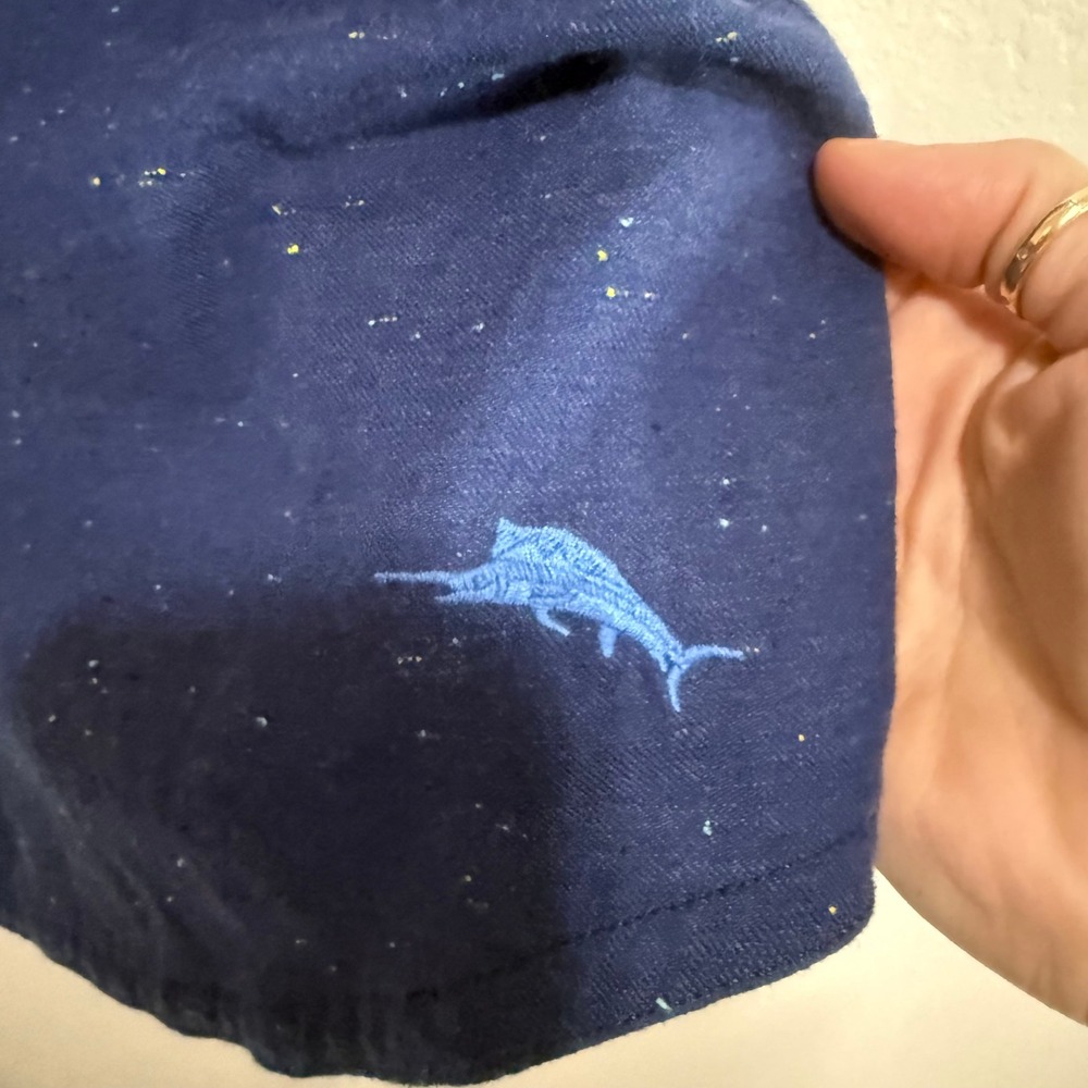 Tommy Bahama Men XL Blue Speckled Neps Long Sleeve Button Down Shirt Marlin Logo - Picture 4 of 14